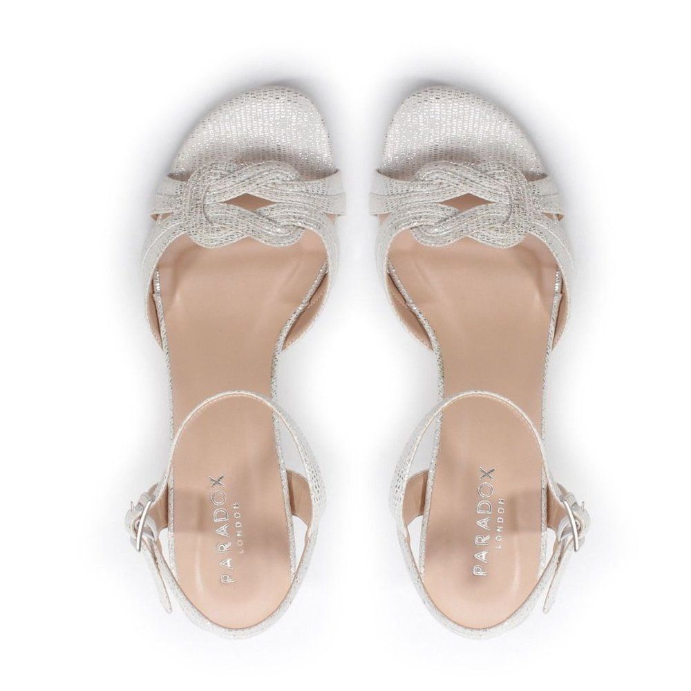 (1522) Paradox London Henrika Silver Glitter Suede Mid Block Heel Sandal Size 9 - Picture 5 of 5